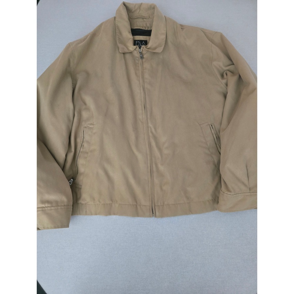 Jos A Bank Mens Tan Harrington Bomber Jacket Removable Liner Outerwear Large Zip
